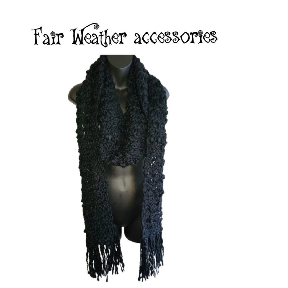 FAIR WEATHER ACCESSORIES BLACK KNIT OBLONG SCARF - Picture 2 of 5